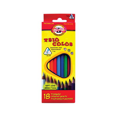 картинка Карандаши 18 цветов Koh-I-Noor TRIOCOLOR трехгранные, с европодвесом от магазина "Офисные мелочи"