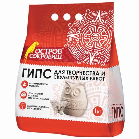 картинка Гипс скульптурный серый 1 кг. прочность Г-16 пакет Остров сокровищ от магазина "Офисные мелочи"