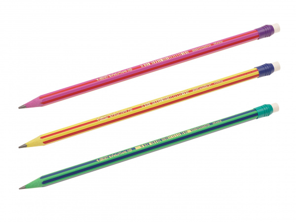 картинка Карандаш чернографитный пластик НВ с ластиком BIC "Evolution Lines" цветной полосатый от магазина "Офисные мелочи"