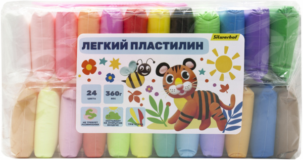 картинка Пластилин легкий воздушный застывающий 24 цвета 360 г. Silwerhof "Веселые друзья" 3 стека от магазина "Офисные мелочи"