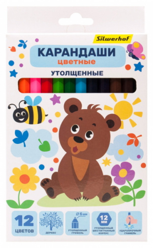 картинка Карандаши JUMBO 12 цветов Silwerhof "Веселые друзья" шестигранные от магазина "Офисные мелочи"