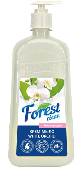 картинка Жидкое мыло-крем 1 л. Forest Clean Белая орхидея, дозатор, ЭКО от магазина "Офисные мелочи"