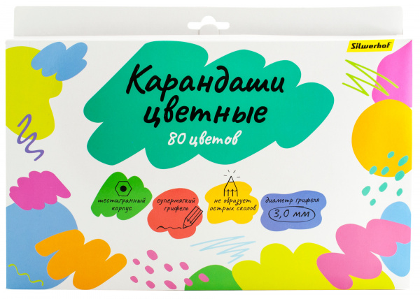 картинка Карандаши 80 цветов Silwerhof шестигранные, дерево 3 мм. европодвес от магазина "Офисные мелочи"
