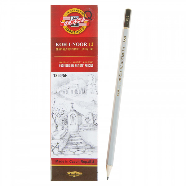 картинка Карандаш чернографитный 5H Koh-I-Noor 1860 шестигранный серый корпус от магазина "Офисные мелочи"