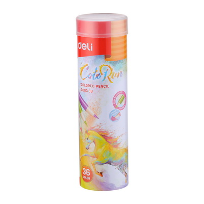 картинка Карандаши 36 цветов Deli "ColoRun" трехгранный тополь металлический тубус от магазина "Офисные мелочи"