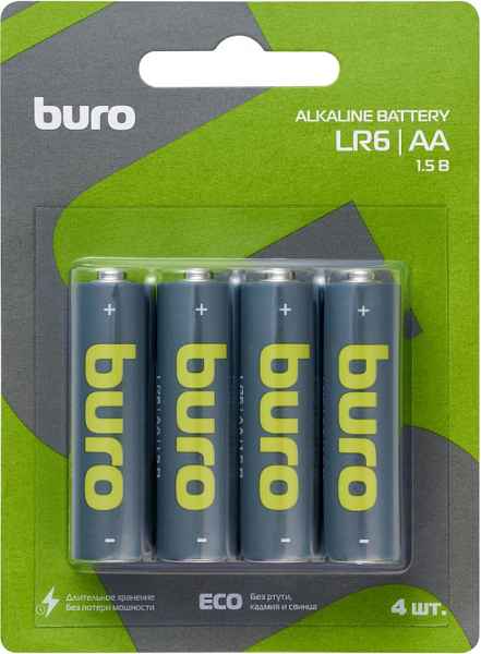 картинка Батарейка AA/LR06 алкалиновая Buro Alkaline 1.5V 4 шт. в блистер от магазина "Офисные мелочи"