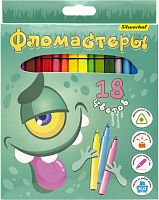 картинка Фломастеры 18 цветов Silwerhof "Монстрики" вентилируемые, трехгранные от магазина "Офисные мелочи"