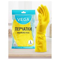 картинка Перчатки резиновые L с хлопковым напылением Vega желтые от магазина "Офисные мелочи"