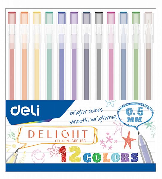 картинка Набор ручек гелевых 12 цветов Deli "Delight" 0,5 мм. от магазина "Офисные мелочи"