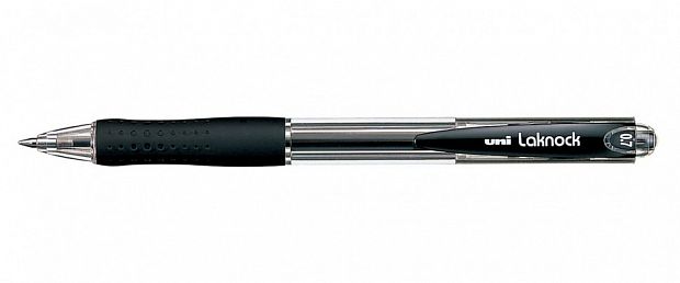 картинка Ручка шариковая автоматическая Uni Laknock 0,7 мм. черная, полупрозрачный корпус, грип от магазина "Офисные мелочи"