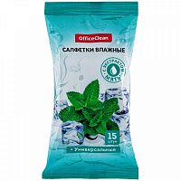 картинка Влажные салфетки 15 шт. OfficeClean экстракт мяты, универсальные очищающие от магазина "Офисные мелочи"