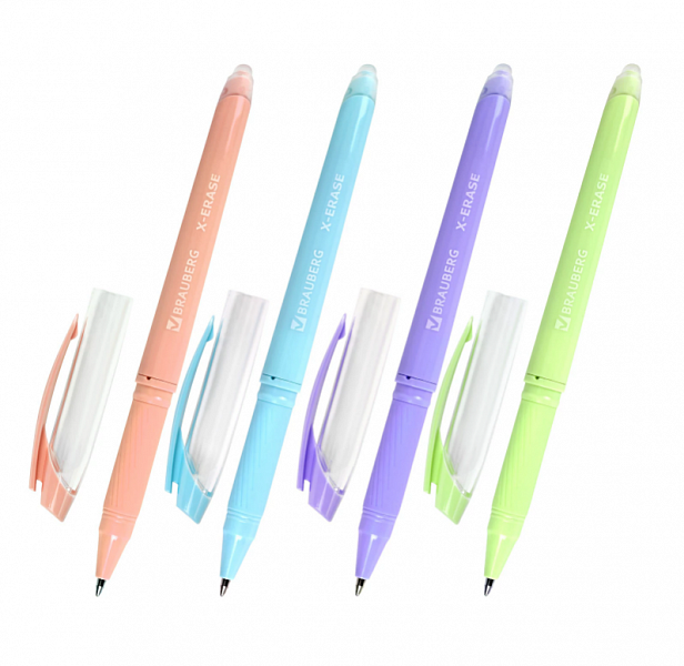 картинка Ручка пиши-стирай гелевая синяя Brauberg "X-ERASE Pastel" 0,7 мм., резиновый грип, в ассортименте от магазина "Офисные мелочи"