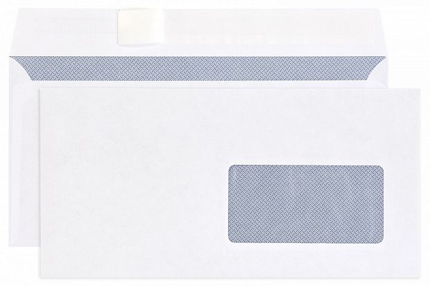 картинка Конверт белый Е65 110*220 правое окно, силиконовая лента 80 г. ECOPOST Эмика от магазина "Офисные мелочи"