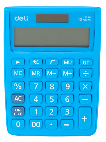 картинка Калькулятор 12 разрядный Deli E1238 104,5*27,4*145,1 мм. синий от магазина "Офисные мелочи"