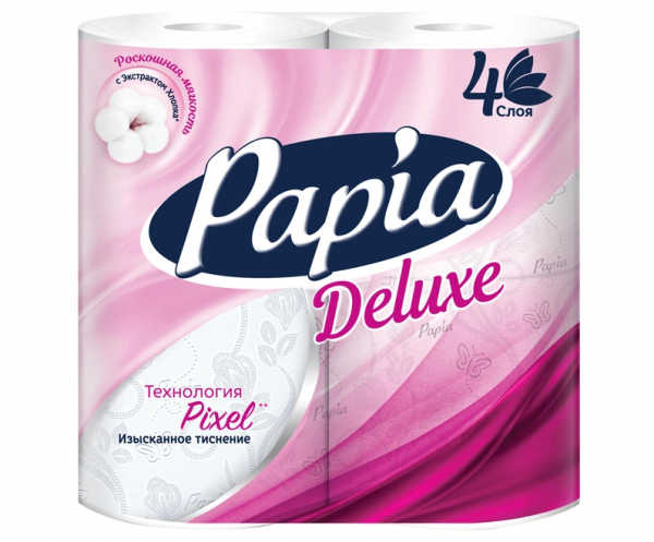 картинка Туалетная бумага рулон 4-слойная*4 рулона Papia Deluxe белая, тиснение от магазина "Офисные мелочи"