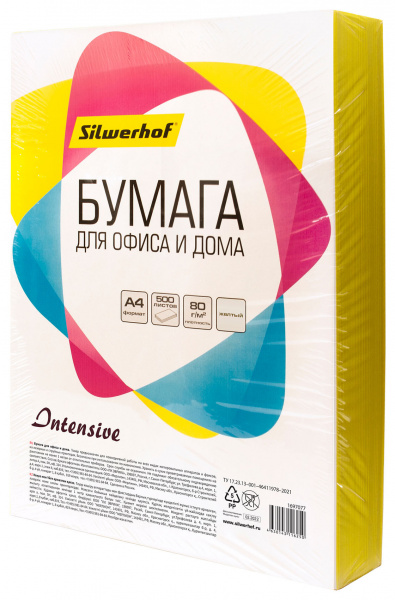 картинка Бумага А4 80 г. 500 л. Intensive желтая Silwerhof от магазина "Офисные мелочи"