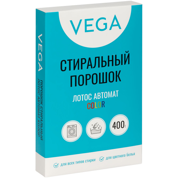 картинка Стиральный порошок автомат 400 г. ЛОТОС Автомат Vega Колор, коробка от магазина "Офисные мелочи"