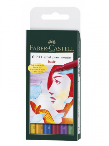картинка Набор линеров 6 цветов Faber-Castell кисть от магазина "Офисные мелочи"